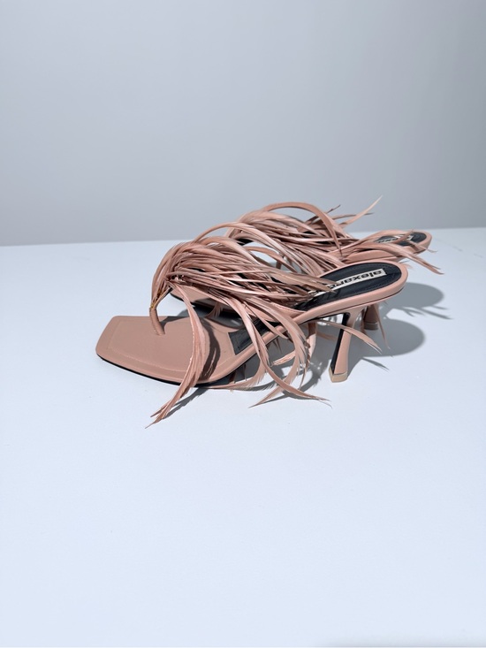 Alexander Wang Shoes - Alexander Wang Ivy Feather Sandal Nude Pink Square-Toe Mules Heels Size 39